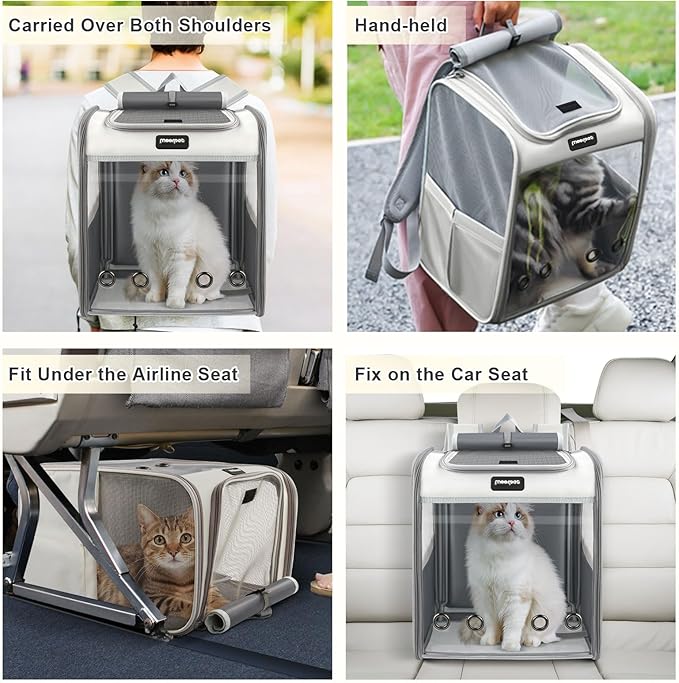 Cat Carrier Backpack, Large Pet Carrier Backpack, Cat Travel Backpack with Breathable Mesh, Cats Backpack Carrier for Small Dog Kitten Cats Carrying Bag, Pet Backpack for Hiking, Light Gray