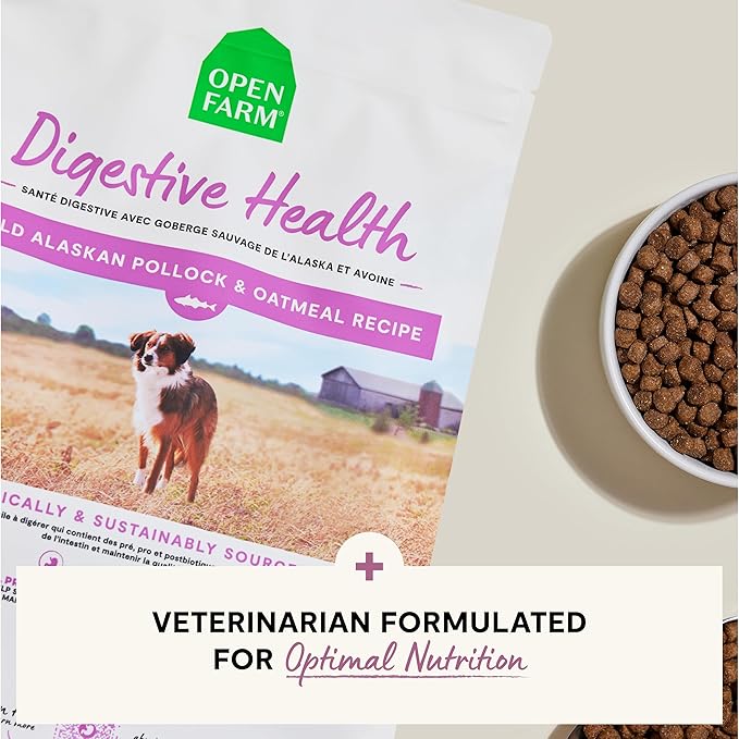 Open Farm, Digestive Health Dog Food, Veterinarian Formulated Easily Digestible Formula with Probiotics for Dogs, Wild-Alaskan Pollock & Oatmeal Recipe, 4lb Bag