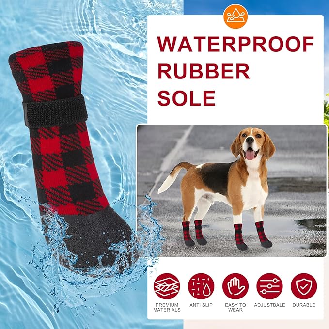 BEAUTYZOO Anti Slip Dog Boots & Paw Protectors for Hot Pavement to Prevent Licking,Waterproof Dog Shoes for Small Medium Large Senior Dogs,6 PCS Grip Socks Rain Booties for Dogs Paws Outdoor Walking
