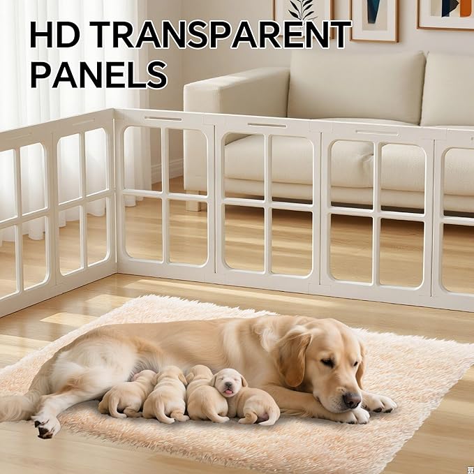 Acrylic Dog Playpen Indoor, 24" H Plastic Pet Playpen with Door, Clear Pet Play Pen for Puppy Cat Rabbit Ferret, Easy Assemble Dog Pen, Preferable for Small Cage, White 6 PCS