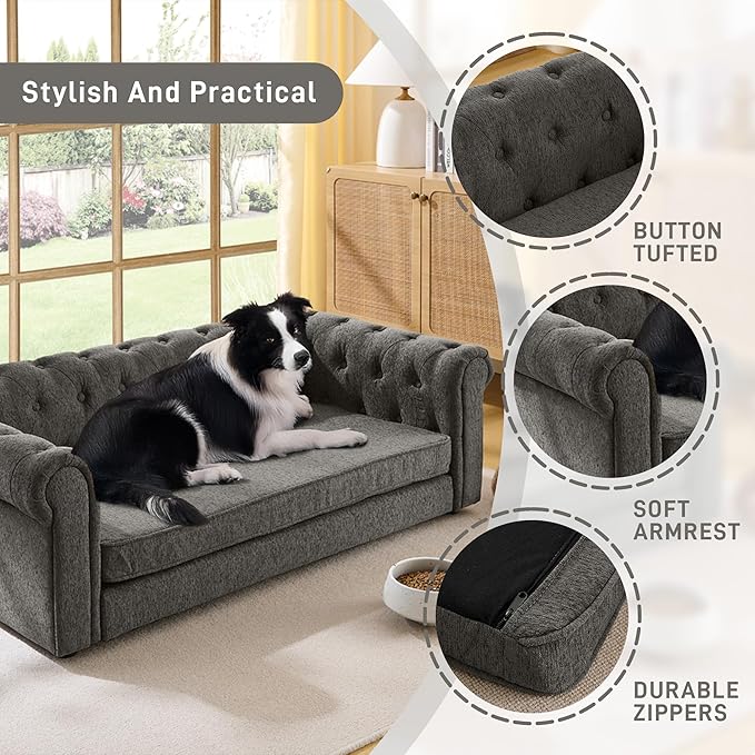 Dog Sofa Couch for Medium to Large Dogs, 55" Memory Foam Pet Sofa Couch with Washable Fabric, Durable Elevated Dog Bed with Legs, Removable Cushion for Medium and Large Dogs, Dark Grey