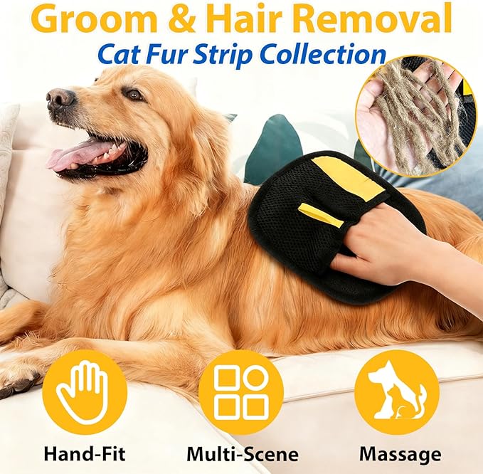 2 Pack Electrostatic Pet Hair Removal Gloves, The Magic Brush Pet Hair Remover Glove for Cats & Dogs, Massage Grooming & Hair Remover, Reusable Hair Removal Tool for Couch, Carpet, Car Seat & Clothing