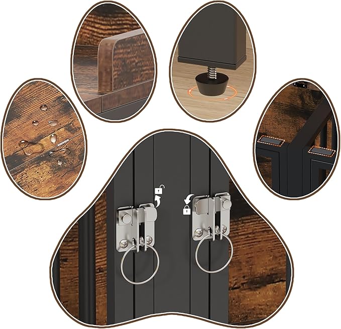 BOINN 78 Inch Dog Crate, Large Dog Crate for 2 Dogs, Dog Kennel Indoor for Large/Medium Dogs with Top Access Door, XL Wooden Dog Cage with 360 Degree Rotatable Stainless Bowls, Heavy Duty Steel Frame