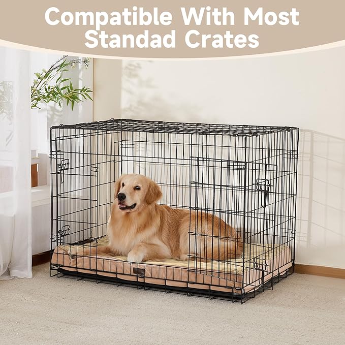 OhGeni Orthopedic Waterproof & Machine Washable Dog Bed for Large Pets, Suitable for Crates, Cat Mat with 25D Egg Crate Foam, Non-Slip Bottom & Removable Cover, 41 Inches(Khaki)