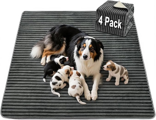 Flannel Washable Pee Pad for Dogs - 4 Pack Reusable Dog Pee Pads, Puppy Pads, Fast Absorb Pet Playpen Mat with Non-Slip Back, Waterproof Puppy Training Pad. (Dark Grey, 18" X 24")