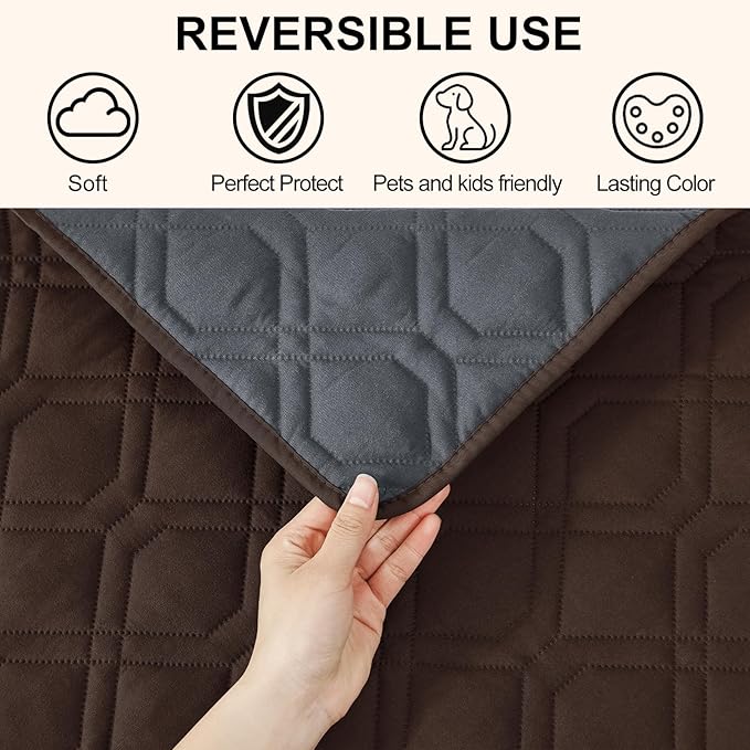 Smiry Waterproof Dog Blanket, 52x82 Inch Soft Pet Bed Cover Reversible, Washable Sofa Couch Furniture Protector for Small Medium Large Dog Puppy Cat, Chocolate/Dark Grey