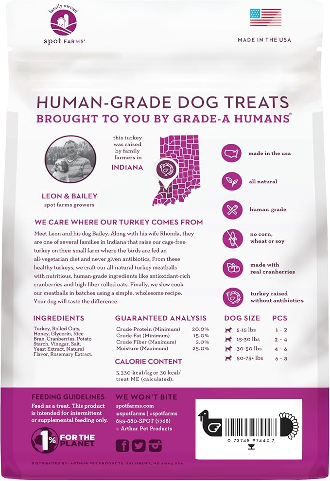 Spot Farms Turkey Meatball Recipe Healthy All Natural Dog Treats Human Grade Made in USA 12.5 oz