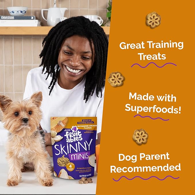 Fruitables Skinny Mini Dog Treats, Healthy Pumpkin Treat for Dogs, Low Calorie & Delicious, Puppy Training, Free of Wheat, Corn and Soy, Made in the USA, Rotisserie Chicken Flavor, 5oz