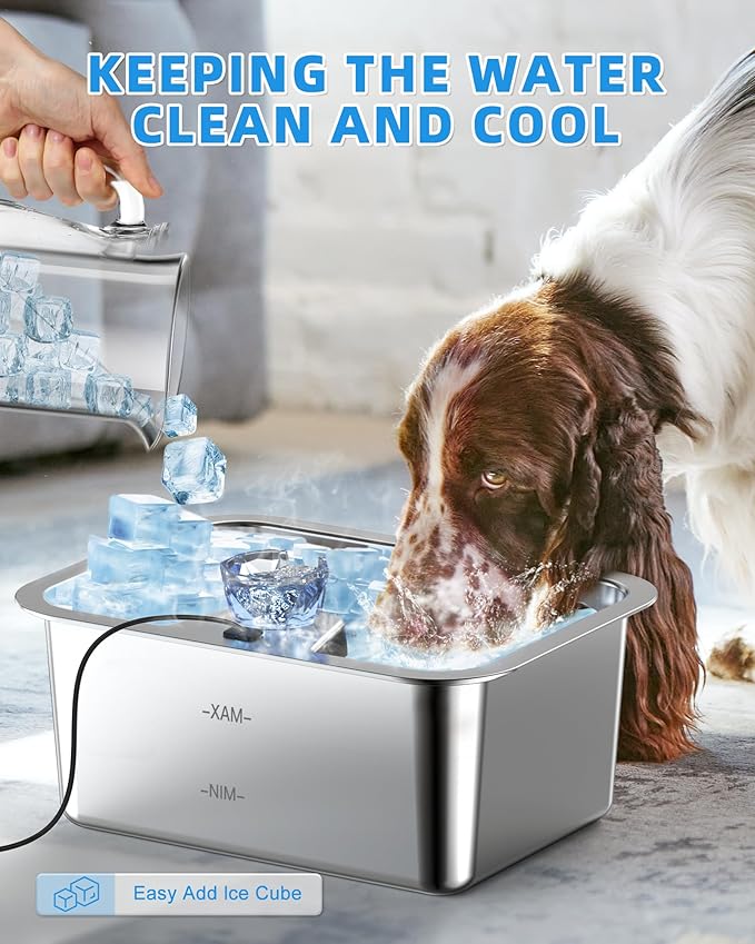 Lesotc Dog Water Fountain for Large Dogs, 11L/3Galon Stainless Steel Large Pet Water Fountain with 4 Filters, Automatic Dog Water Bowl Dispenser, Ultra-Quiet Pump, Ideal for Multi-Pet Home