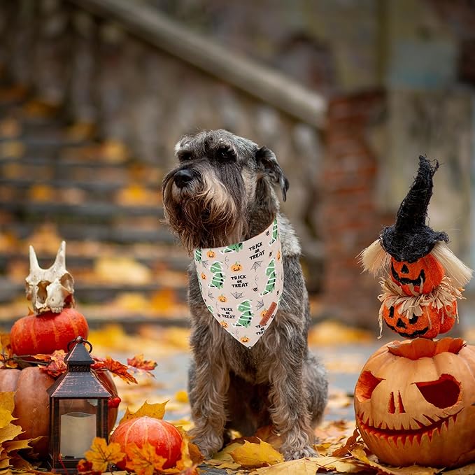 ADOGGYGO Halloween Dog Bandanas, Ghost Pumpkin Dinosaur Pet Scarf, Multi Size, Halloween Bandanas Costumes for Small Dogs (Small)