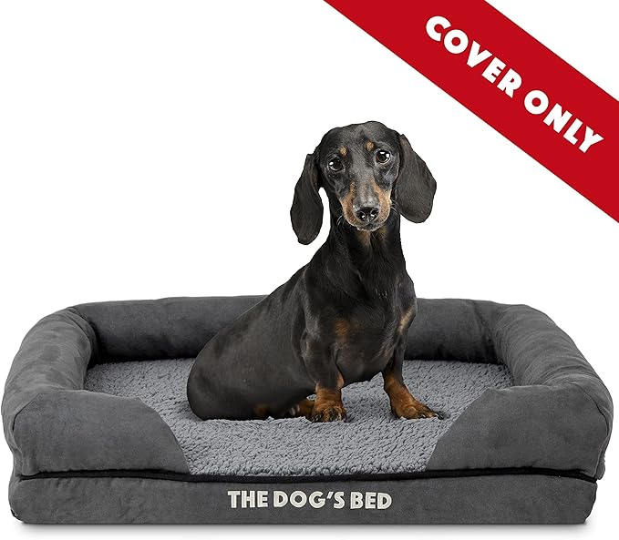 Replacement Outer Cover ONLY (Outer Cover ONLY - NO Bed, NO Waterproof Inner) for The Dog's Bed, Washable Plush Fabric, Small (Grey Plush)