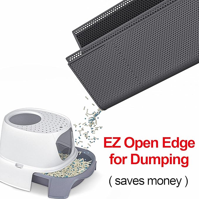 Cat Litter Box Mat: 36"x 30" Waterproof Kitty Cat Litter Trapping Mat, Easy-clean Double-layer Scatter Control Pad Rug (Black)