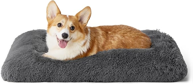 Bedsure Washable Medium Dog Bed for Crate, Plush Calming Dog Crate Mat, Fluffy Pet Bed for Medium Sized Dogs, Plush Soft Comfort Sleeping Mat for Puppy, Anti-Slip Pet Kennel Pad, 29" x 21", Dark Grey