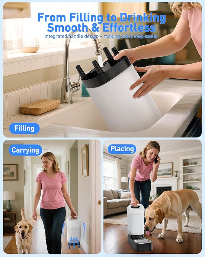 Automatic Dog Water Bowl Dispenser - 2.4 Gal Large Gravity Auto Pet Water Feeder Fountain Waterer with Stainless Steel Bowl & Easy Carry Handle for Large Dog Cat Multi Pet Use, BPA Free, No Leakage