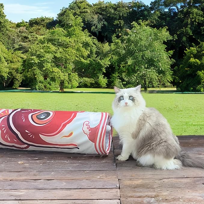 Cat Tunnel for Indoor Cats Interactive, Collapsible Tube for Cats Kittens Rabbits Puppies Crinkle Pop Up,10'' Dia, 18''L,Red