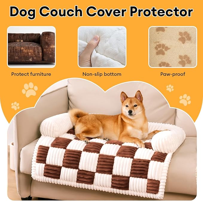 FUNNY FUZZY Pet Couch Covers for Sofa, Dog Couch Bed for Furniture Protector, Pet Bed Mat, Couch Cover for Dogs Washable with Non Slip, Medium, Brown