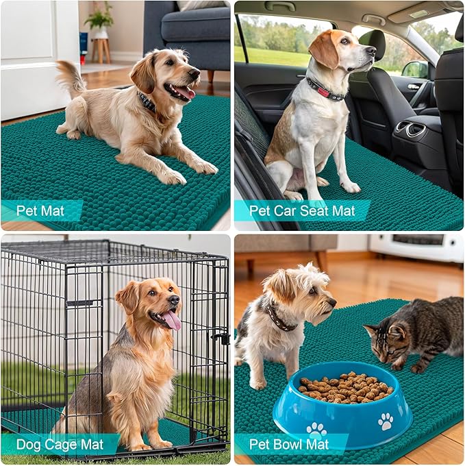 OLANLY Dog Door Mat for Muddy Paws 30x20, Absorbs Moisture and Dirt, Absorbent Non-Slip Washable Doormat, Quick Dry Chenille Mud Mat for Dogs, Entry Indoor Entryway Carpet for Inside Floor, Lake Blue