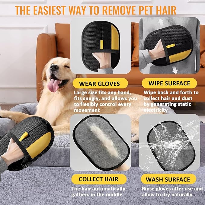 Shedly Sweep Pro, Pet Hair Removal Glove, Reusable Washable Electrostatic Pet Hair Removal Glove, Perfect for Clothing, Couch, Carpet, Car Seat (2PCS)