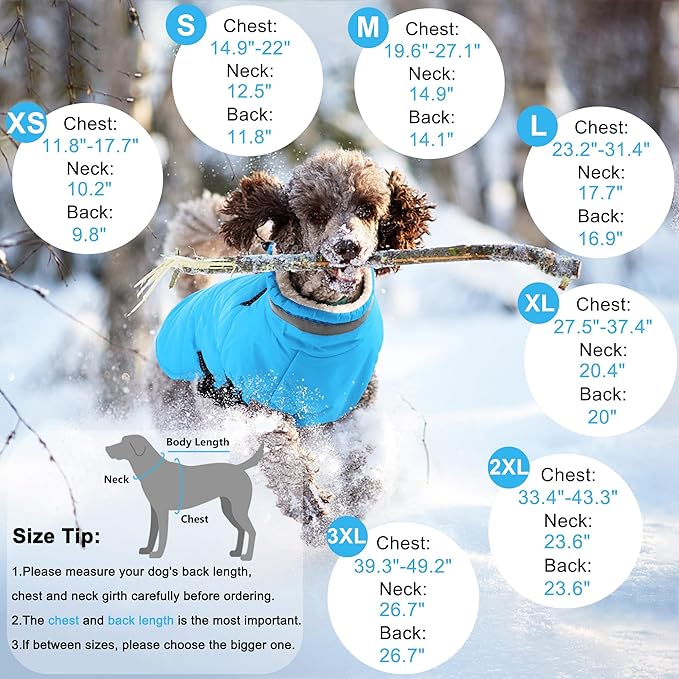 Dogcheer Dog Coat with Harness, Waterproof Dog Jacket Adjustable Pet Winter Coat with Zipper, Christmas Puppy Snow Jacket Fleece Sweater for Small Medium Large Dogs - Sky Blue XL