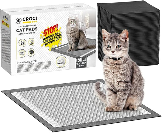 CROCI Cat Pads 16.9 x 11.4 in, Litter Pads for Tidy Cats Breeze Litter System, Pet Pads for Cats Super Absorbent up to 15 Cups, Cat Pads for Breeze System Leak-Proof, Charcoal (50 Counts)