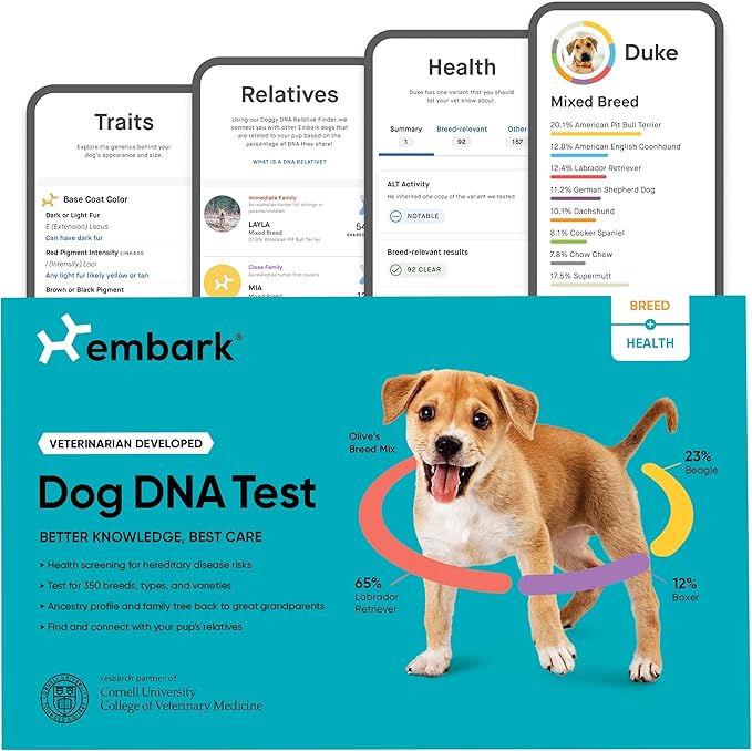 Embark Breed & Health Kit - Dog DNA Testing Kit - Discover Breed, Ancestry, Relative Finder, Genetic Health, Traits, Allergy Risk Scores