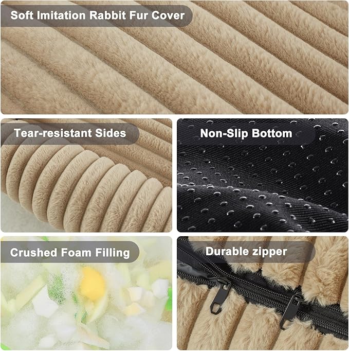 Dog Beds for Small Dogs, Washable Orthopedic Dog Bed with Removable Cover, Rectangle Soft Calming Sleeping Puppy Bed Durable Pet Cuddler with Anti-Slip Bottom, 20"x19"x6" Beige