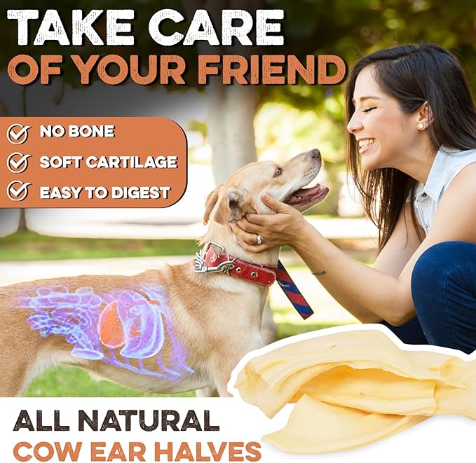 Cow Ears for Dogs – Thick Cut, Grass-Fed Angus Beef, All-Natural No-Rawhide Dog Treat Alternative