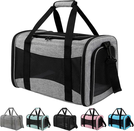 Carriers Soft-Sided Pet Carrier for Medium Large Cats Dogs 15lbs 20lbs,Ventilated Design,Portable Carry Handle,Collapsible Carrier for Kitten Puppy(X-Large,Grey&Black)