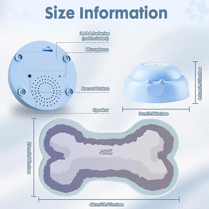 Recordable Dog Buttons, Loud 30-sec Voice Recording Buttons, Pet, Dog, Cat Buttons for Communication, Training and Talking Buttons for Small Dogs, with Mat, Training Manual, Stickers, 4 Buttons