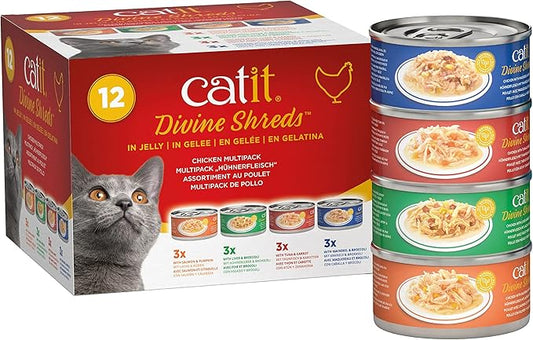 Catit Divine Shreds in Jelly, Premium Cat Food Topper, Chicken Multipack