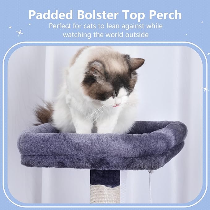 Hey-brother Cat Tree Tower, Scratching Posts with Cozy Condo, Padded Bed, Hammock, Plush Perch, Sisal Post and Ball for Indoor Kittens, 44.9 Inches, Smoky Gray MPJ009SG