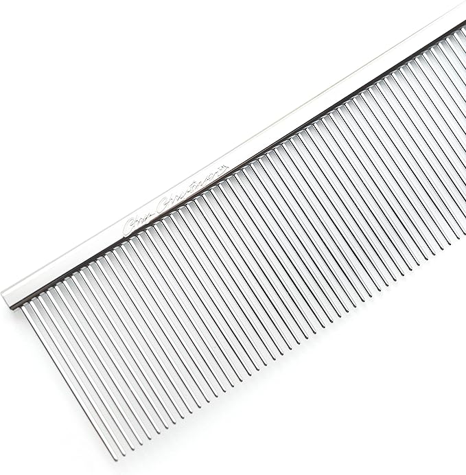 Chris Christensen 504 8.5 in. Fine/Coarse Greyhound-Style Butter Comb, Groom Like a Professional, Rounded Corners Prevent Friction and Breakage, Solid Brass Spin with Steel Teeth, Chrome Finish.