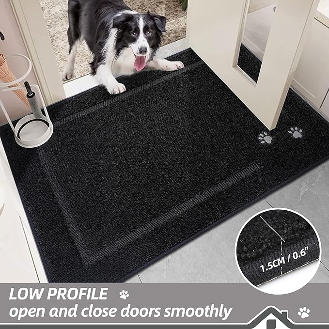 BEQHAUSE Dog Door Mat for Muddy Paws 24"x36" Dirt Trapper Absorbent Doormat Non Slip Entryway Rugs Washable Stain Resistant Welcome Floor Mat Soft Low-Profile for Front Back Door, Black