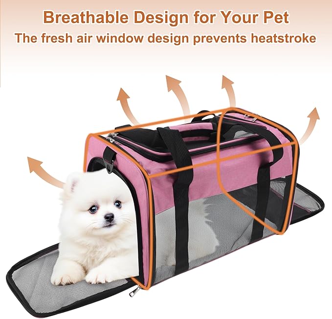 Pet Carrier, Breathable Mesh Design, Soft Cat Carrier with Shoulder Strap, Comfortable Travel Solution, Pink