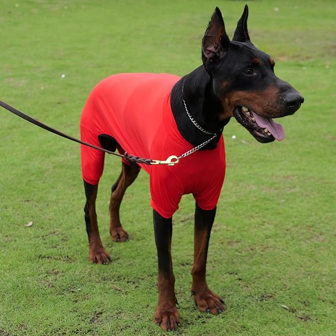 LoveLongLong Dog Jumpsuit with UV Protection and Quick-Dry Fabric for Spring Summer Pet Pajamas Red S