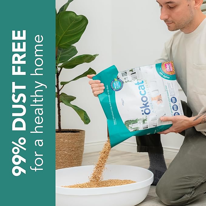 ökocat Multi-Cat Wood Clumping Cat Litter, Unscented, 18.8 pounds - Natural Ingredients, Obliterates Odors with Natural Odor Neutralizer, Clumps Solid, 99% Dust Free, Great for Multiple Cats