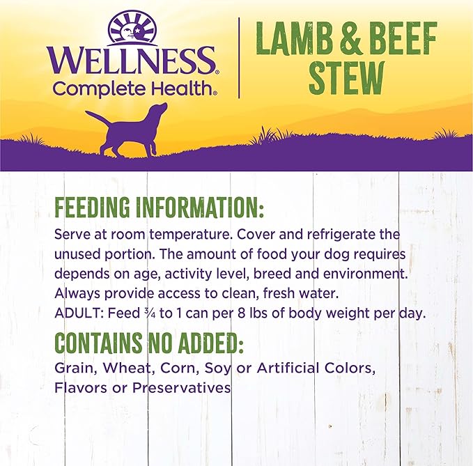 Wellness Complete Health Thick & Chunky Natural Canned Wet Dog Food, Lamb & Beef Stew, 12.5-Ounce Can (Pack of 12)