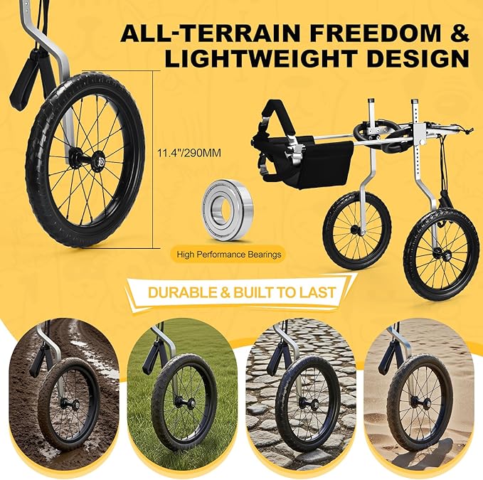 All-Terrain Dog Wheelchair for Back Legs - Lightweight & Adjustable for Medium to Large Dogs - Easy to Assemble Mobility Aid