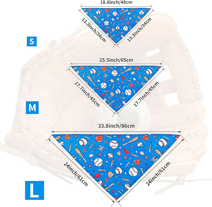 7 PCS Medium Baseball Dog Bandanas Hemming Seam Edge Dog Bandana for Small Dogs Print One Side Large Cats Scarfs Game Day Grooming M