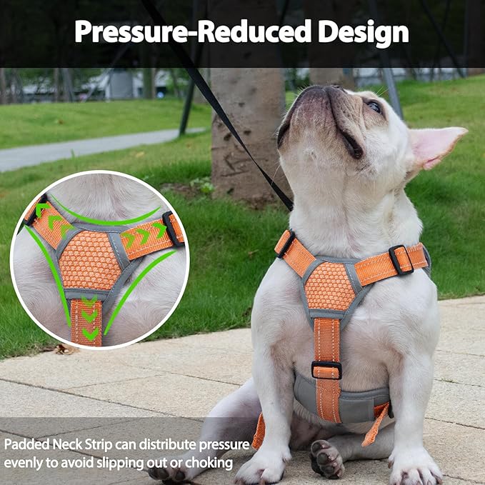 Huntboo Escape Proof Dog Harness, Escape Artist Harness, Reflective Dog Harness with Handle, Durable,Adjustable Vest for Small Medium Large Dogs Walking, Training,and Running Gear(Orange,XL)