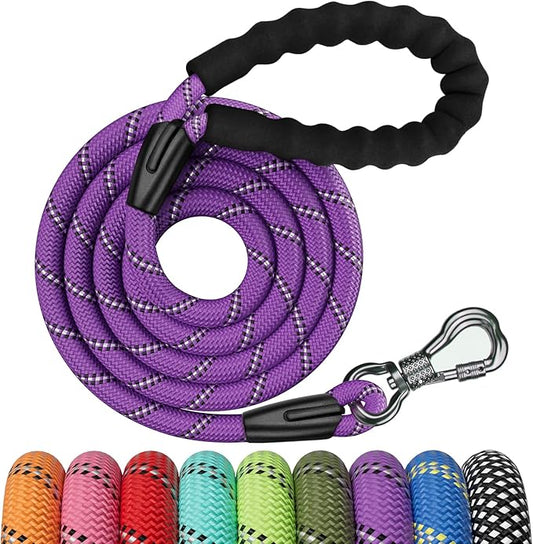 NTR 3FT Heavy Duty Dog Leash - Purple Rope with Swivel Lockable Hook and Comfortable Padded Handle - Cat & Dog Leash for Small to Large Dogs - Training, Playing, Camping, or Backyard