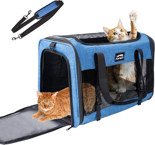 Large Cat/Dog Carrier up to 25 Pounds, Portable Soft Sided Pet Travel Carriers for Medium Big Cats and Puppy, Collapsible Puppy Crate Outdoor 20x13x13in, Dark Blue