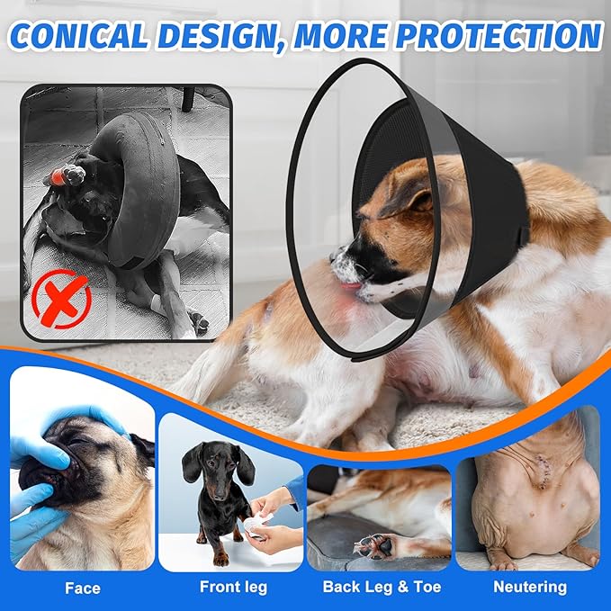 Dog Cone Collar with Soft Pad, Transparent Elizabeth Recovery Collar for Large, Medium, Small Dogs to Stop Licking, Pet Head Cone Alternative After Surgery, Neutering, Injury (L)