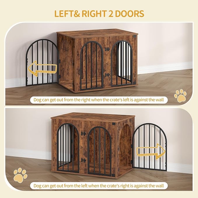 31.5'' Wooden Dog Crate Furniture, Indoor Dog Kennel Dogs Cage for Small/Medium Dogs, Heavy Duty Dog Crates Decorative Pet House End Side Table TV Stand, Rustic Brown DFC85101B
