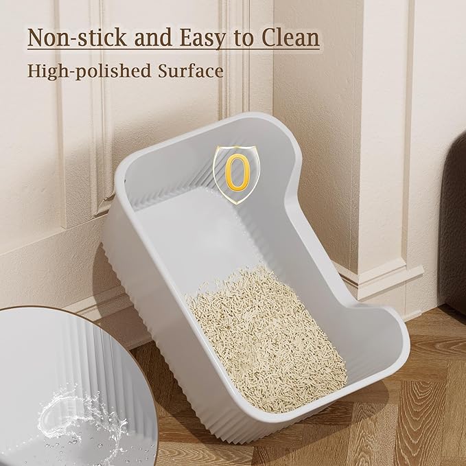 Large Cat Litter Box with High Sides 21.5 * 16.1 * 10.4 inches Big Litter Boxes for Large Cats Easy Clean Open Litter Box, Anti-Splashing&Leak-Proof, Yellow