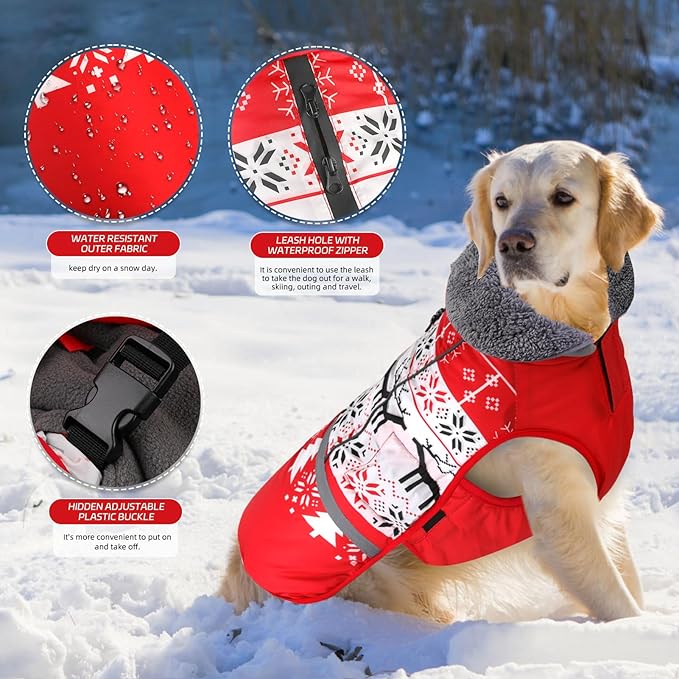 Doglay Dog Coat, Waterproof Dog Jacket Pet Winter Coat for Cold Weather with Thicken Furry Collar, Reflective Puppy Winter Jacket Warm Fleece Lining for Small Medium Large Pets