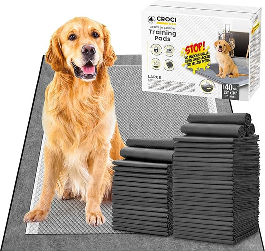 CROCI Charcoal Puppy Pads with Adhesive Tabs, 28x34in Extra Large Pee Pads for Dogs, Odor-Control Super Absorbent Quick-Dry Leak-Proof, Disposable (40 Counts)