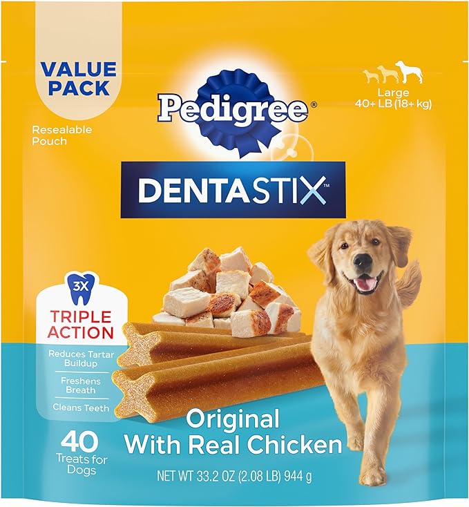 Pedigree Dentastix Large Breed Dog Treats, Original Flavor, 2.08 lb. Bag (40 Treats)