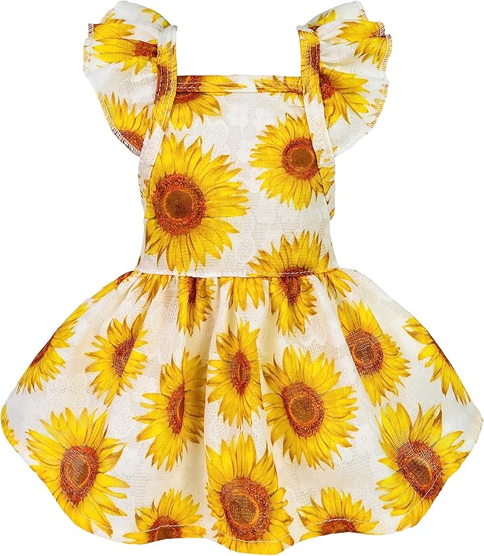 Fitwarm Dog Sunflower Dress, Dog Clothes for Small Dogs Girl, Pet Cat Apparel, White, Yellow, Red, XS