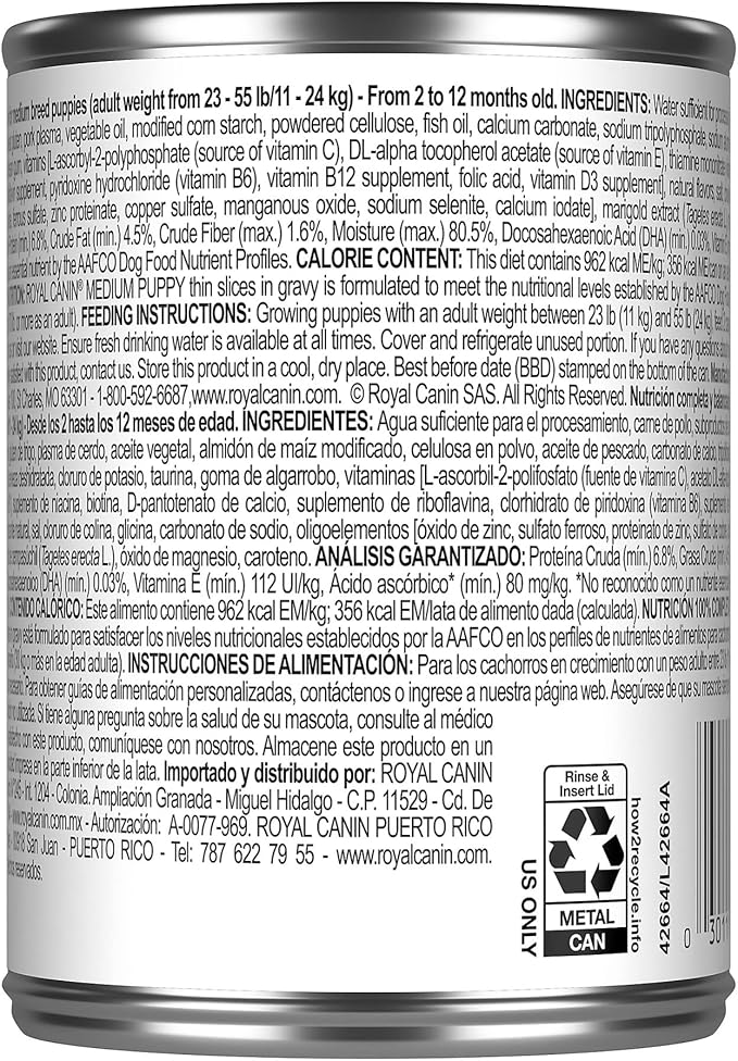 Royal Canin Size Health Nutrition Medium Puppy Thin Slices in Gravy Dog Food, 13 oz (Pack of 12)